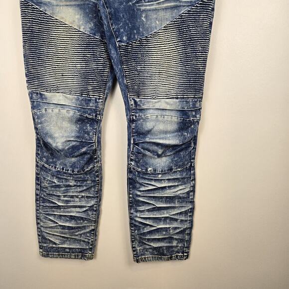 Blue Stitch Slim Straight Men's Blue Jeans Distressed 38W 32L Punk Grunge Skater - Picture 3 of 9